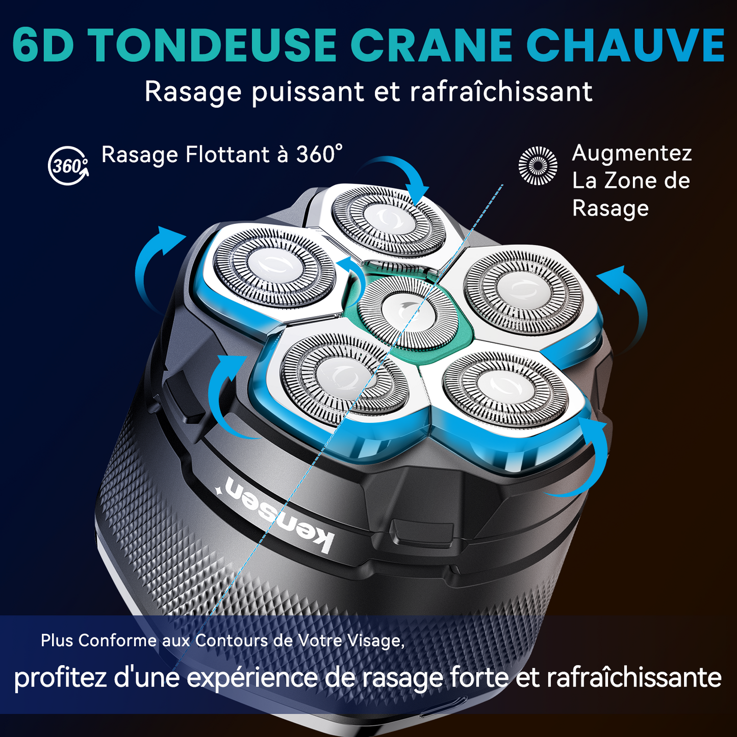 Rasoir électrique 6 têtes pour crâne chauve ou rasé - Sélection CRYOM-KENSEN