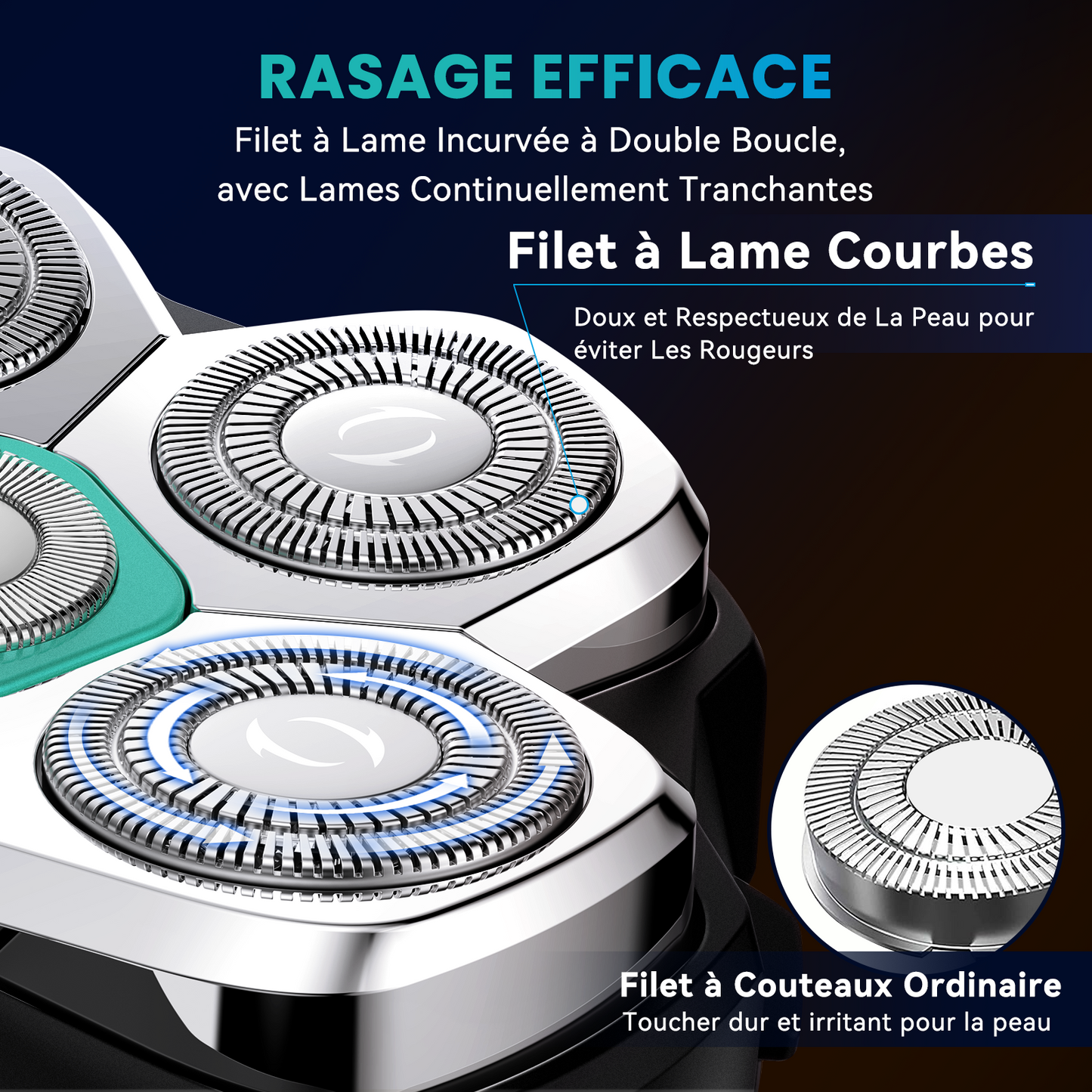 Bloc de rechange 6 têtes pour rasoir électrique pour crâne chauve ou rasé - Sélection CRYOM-KENSEN