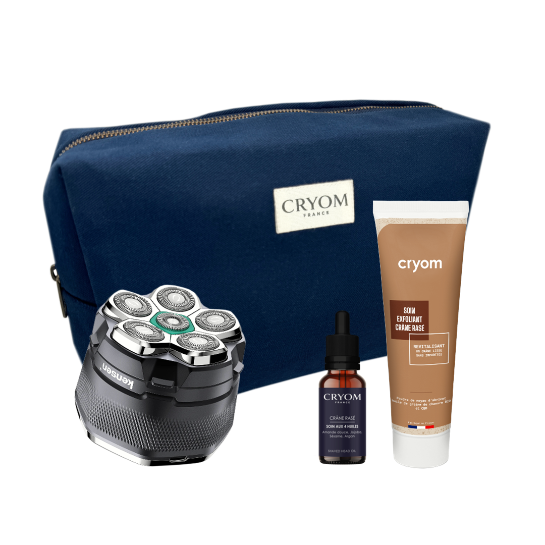 Routine "ALL INCLUSIVE" pour crâne chauve ou rasé : rasoir KENSEN + soins CRYOM