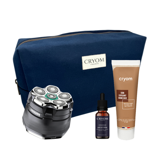 Routine "ALL INCLUSIVE" pour crâne chauve ou rasé : rasoir KENSEN + soins CRYOM