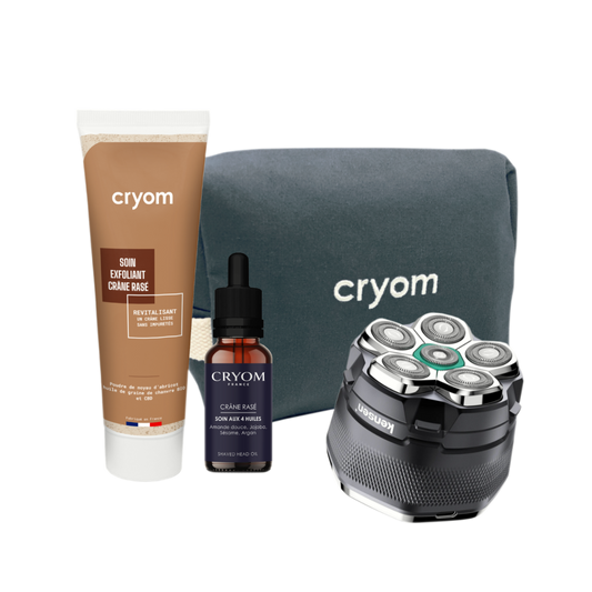 Routine "ALL INCLUSIVE" pour crâne chauve ou rasé : rasoir KENSEN + soins CRYOM