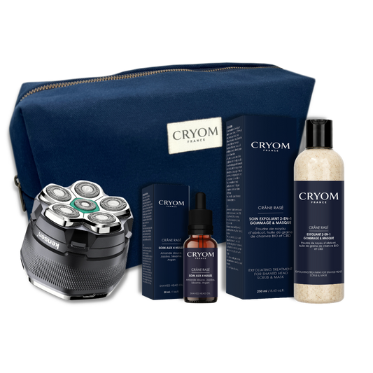 Kit complet "ALL INCLUSIVE" pour crâne rasé ou chauve – Rasoir électrique KENSEN + soins CRYOM
