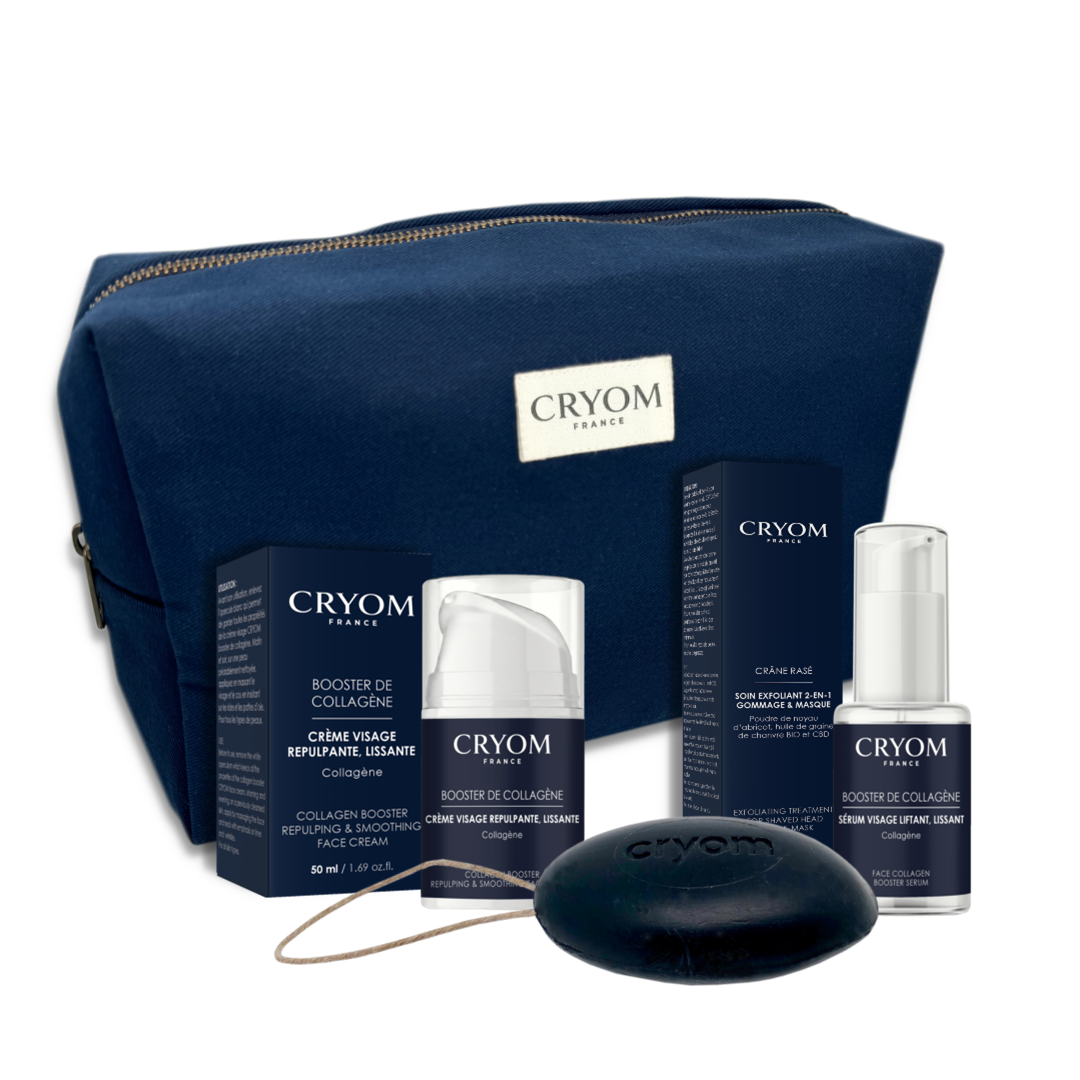 Routine visage homme complète BOOSTER DE COLLAGÈNE – Sérum, crème, savon & trousse