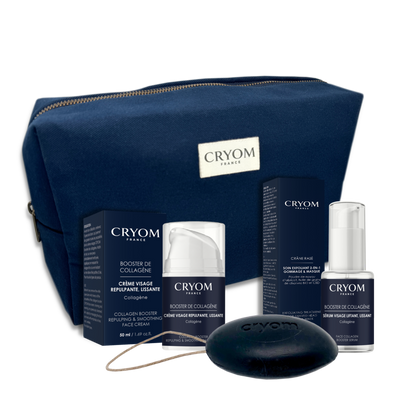 Routine visage homme complète BOOSTER DE COLLAGÈNE – Sérum, crème, savon & trousse