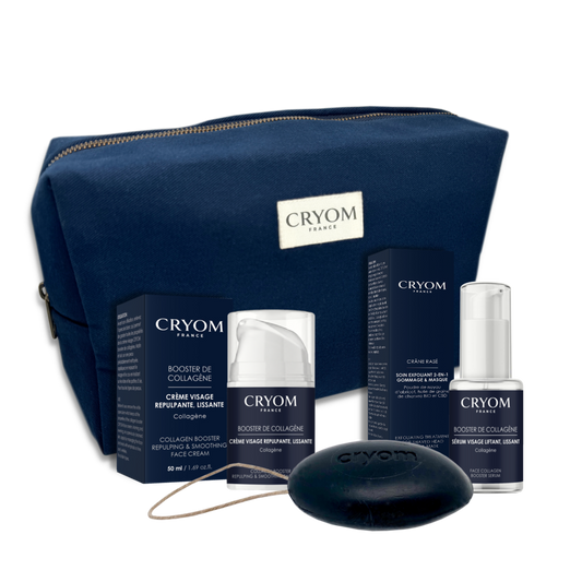 Routine visage homme complète BOOSTER DE COLLAGÈNE – Sérum, crème, savon & trousse