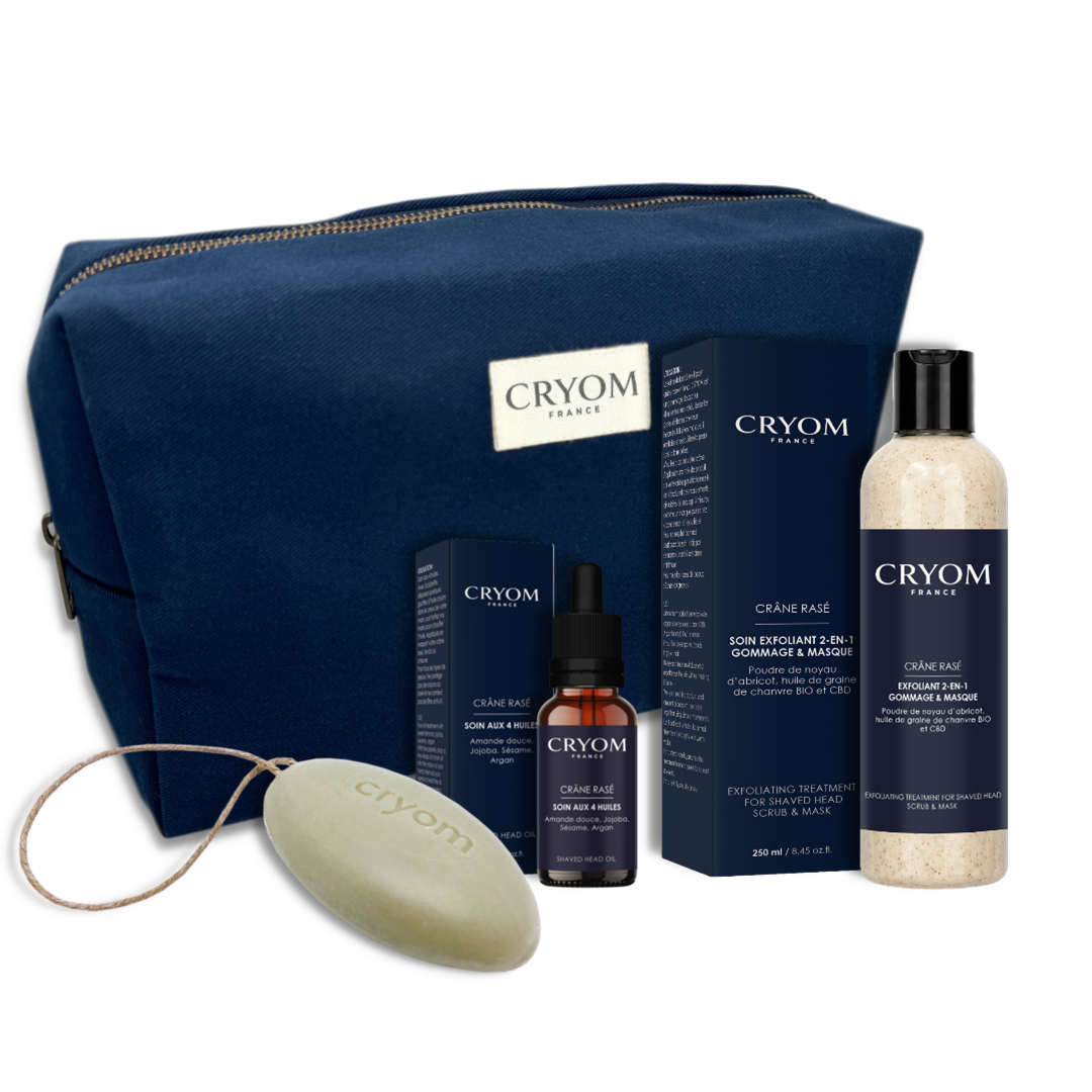 Routine pour crâne rasé ou chauve – Exfoliant, huile, savon & trousse de toilette