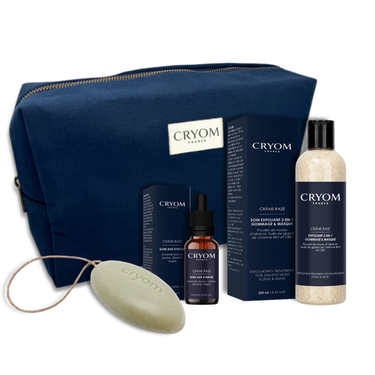 Routine pour crâne rasé ou chauve – Exfoliant, huile, savon & trousse de toilette