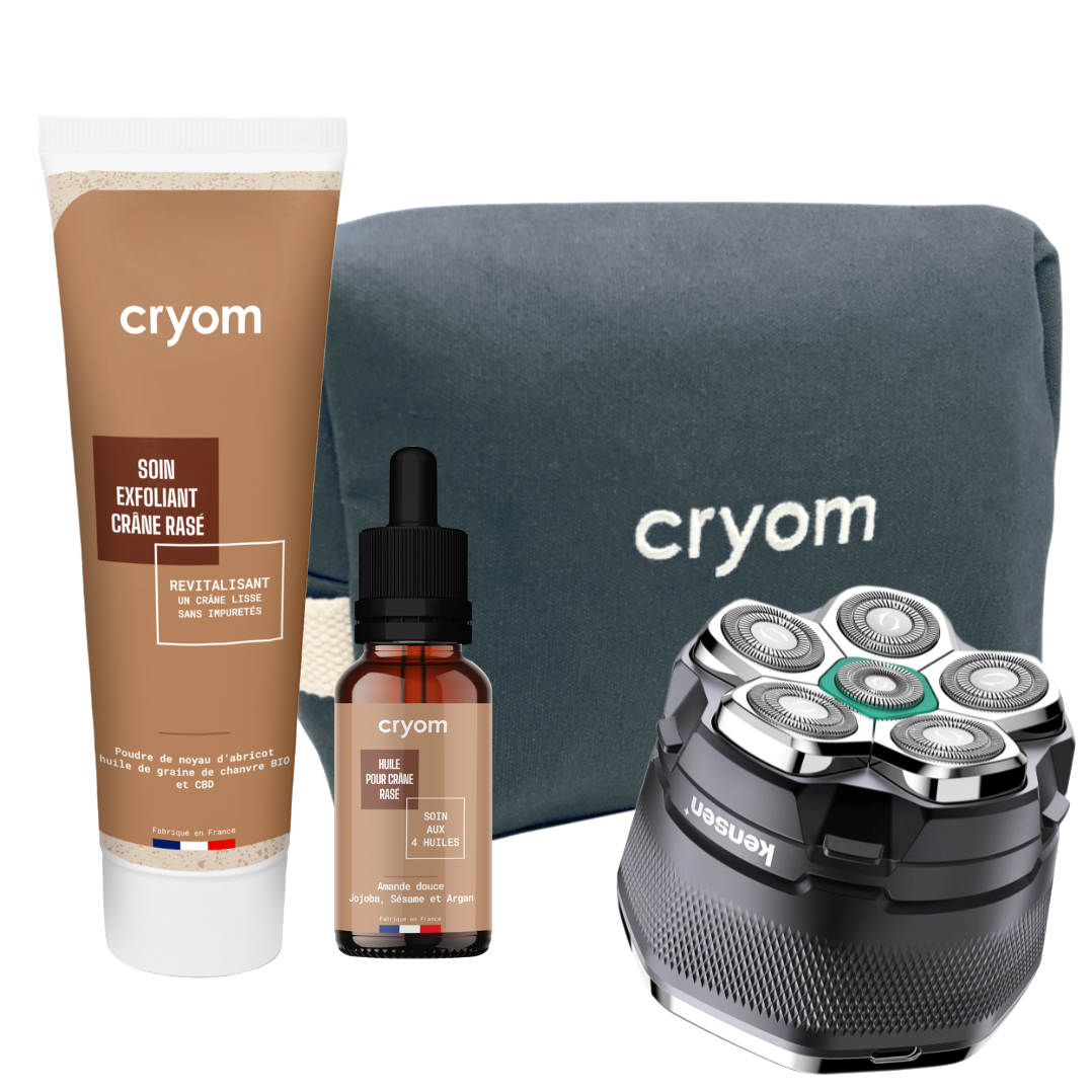 Routine "ALL INCLUSIVE" pour crâne chauve ou rasé : rasoir KENSEN + soins CRYOM